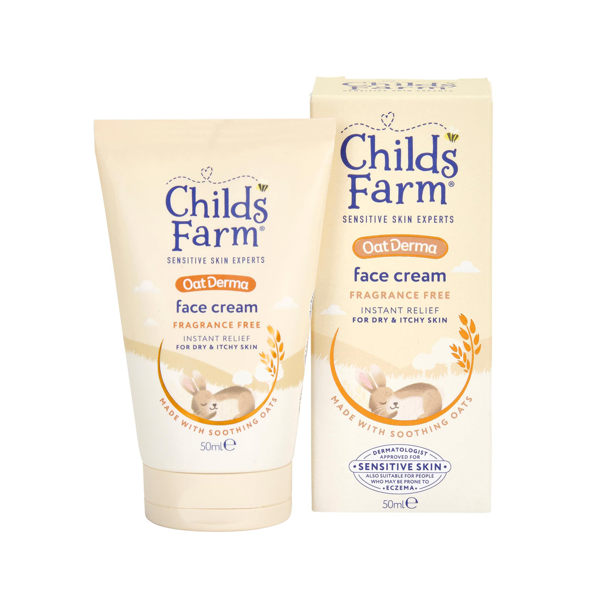 Childs Farm OatDerma Face Cream Moisturiser, Fragrance Free Hydration, Sensitive Skin Emollient, Soothe Baby Kids, 50ml