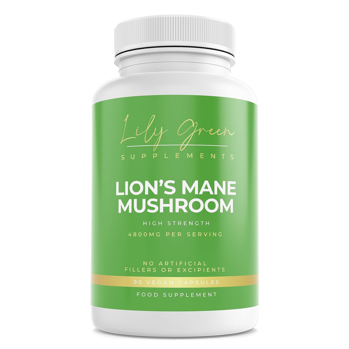 Lily Green Supplements Lily Green | Lions Mane Mushroom Supplement 4800mg per Serving | 90 Vegan Capsules | Mental Clarity & Focus | Immune Support | No Artificial Fillers | Made in UK