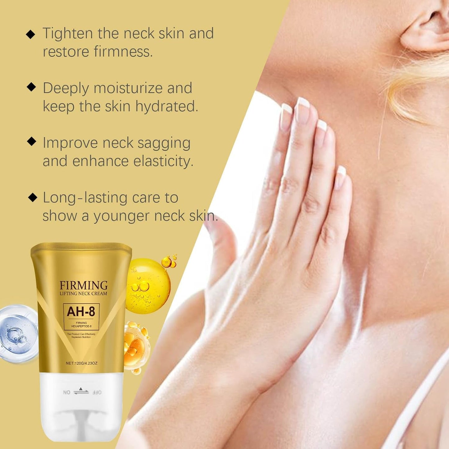 Ah-8 Firming Neck Cream, Tighten And Lift Cream, for Crepey Skin Body Care Comfort, Tighten and Lift Cream with Double Roller Massage