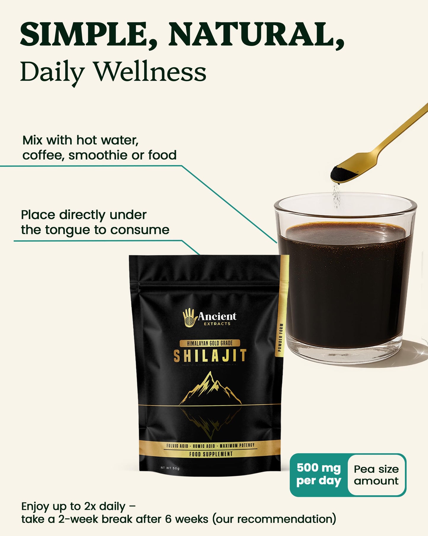 Ancient Extracts Shilajit Powder | Gold Grade – 75% Fulvic Acid | Energy, Focus, Recovery & Hormone Support | 85+ Trace Minerals | Tested for Purity & Safety | Sourced in the Kashmir Himalayas (50g)