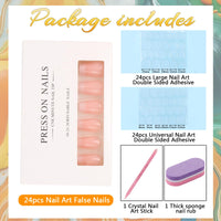 24Pcs False Nails,UHOMENY Square False Nails Short Long Fake Nails Acrylic Stick on Nails for Women Girls Nail Art Press on Nails with manicure kit (Light Pink Gradient White, 12 size)