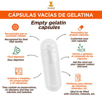 Snadi - Empty Gelatin Capsules Size 5 | 1000 Pieces | Pharmaceutical Grade Quality | Perfect for Vitamin and Supplement Fillings | 100% Recyclable Packaging, Gelatin Capsules.