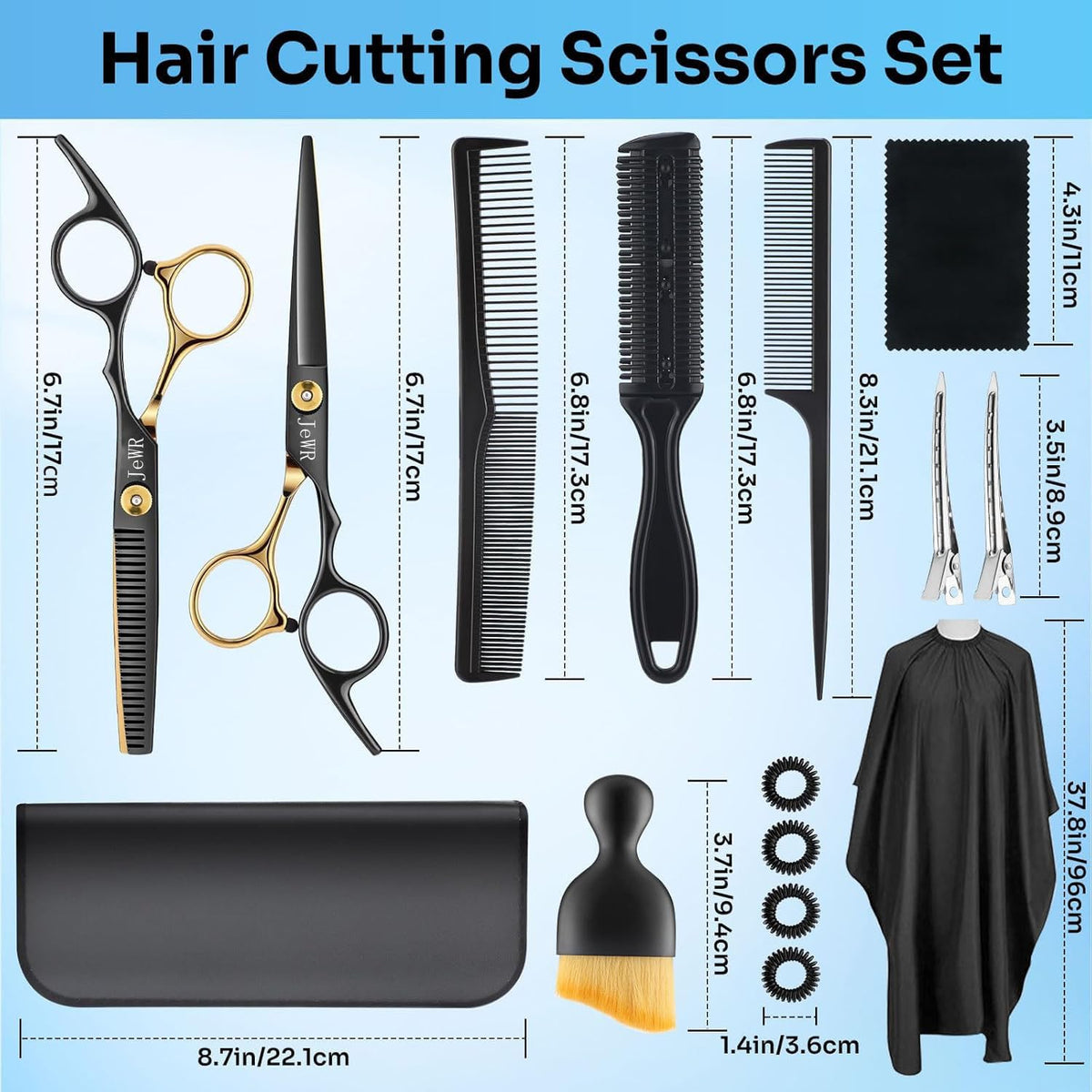 JeWR Hairdressing Scissors, 15 Pcs Thinning Scissor Kit, Professional Hairdressing Scissors Kit with Protective Case, Extra Sharp and Precise for Hair and Beard for Hairdresser/Hairdresser/Beard