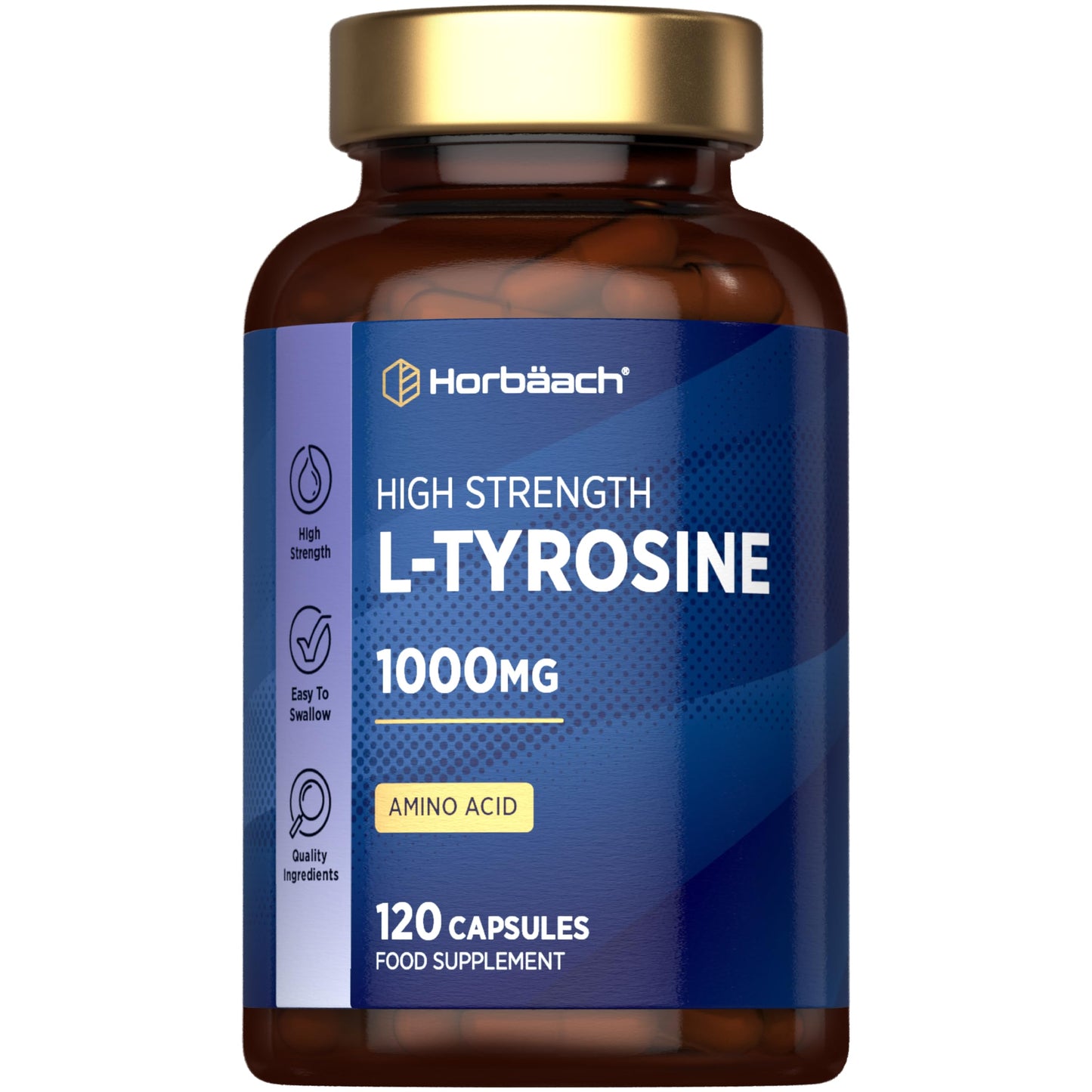 Horbäach L-Tyrosine Supplement 1000mg | 120 Vegan Capsules | Fermented High Strength Supplement | Free Form Amino Acid | by Horbaach