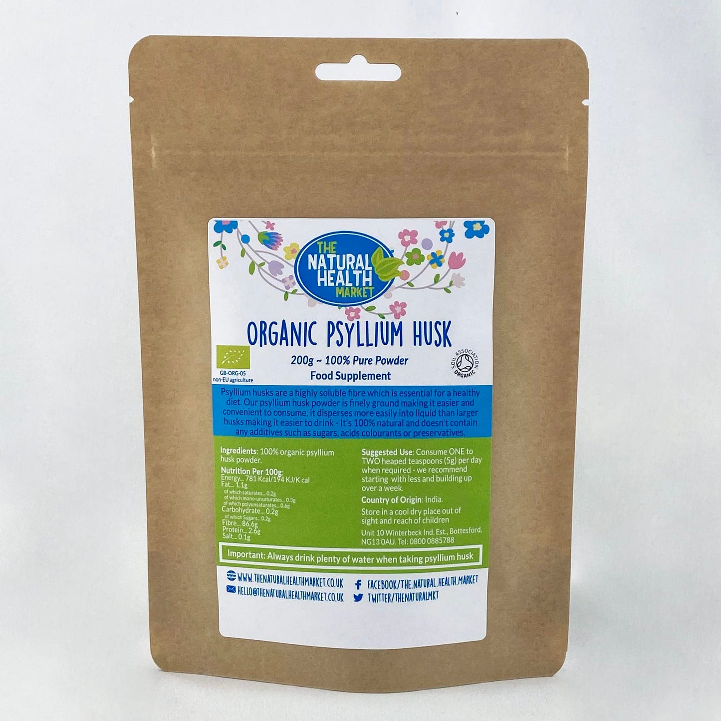 The Natural Health Market Organic Psyllium Husk Powder by The Natural health Market | Fine Milled Powder | Organic Probiotic (50g)