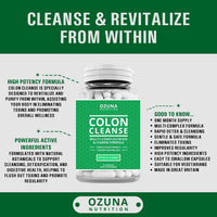 OZUNA NUTRITION Natural Colon Cleanse Detox Capsules – High Strength Multi-Complex for Bowel Cleanse, Constipation Relief, and Reduced Bloating | Supports Digestion & Metabolism | One Month Supply