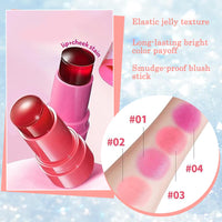 Generic 4 Pcs Jelly Blush Stick, Waterproof & Sweatproof 3-in-1 Multi-Use for Cheeks Lips Eyes, Long-Lasting 12-Hour Hydrating Formula with Hyaluronic Acid, Portable 4-Color Set with Nude (4PCS)