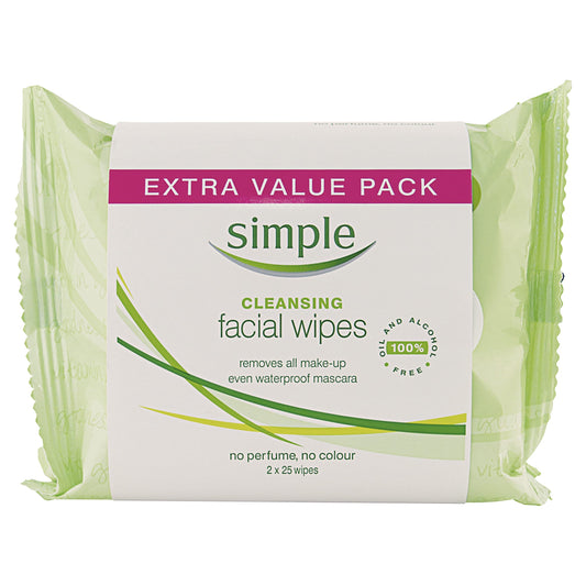 Simple Kind to Skin Cleansing Remove Waterproof Make-up Facial Wipes for Sensitive Skin 25 pc