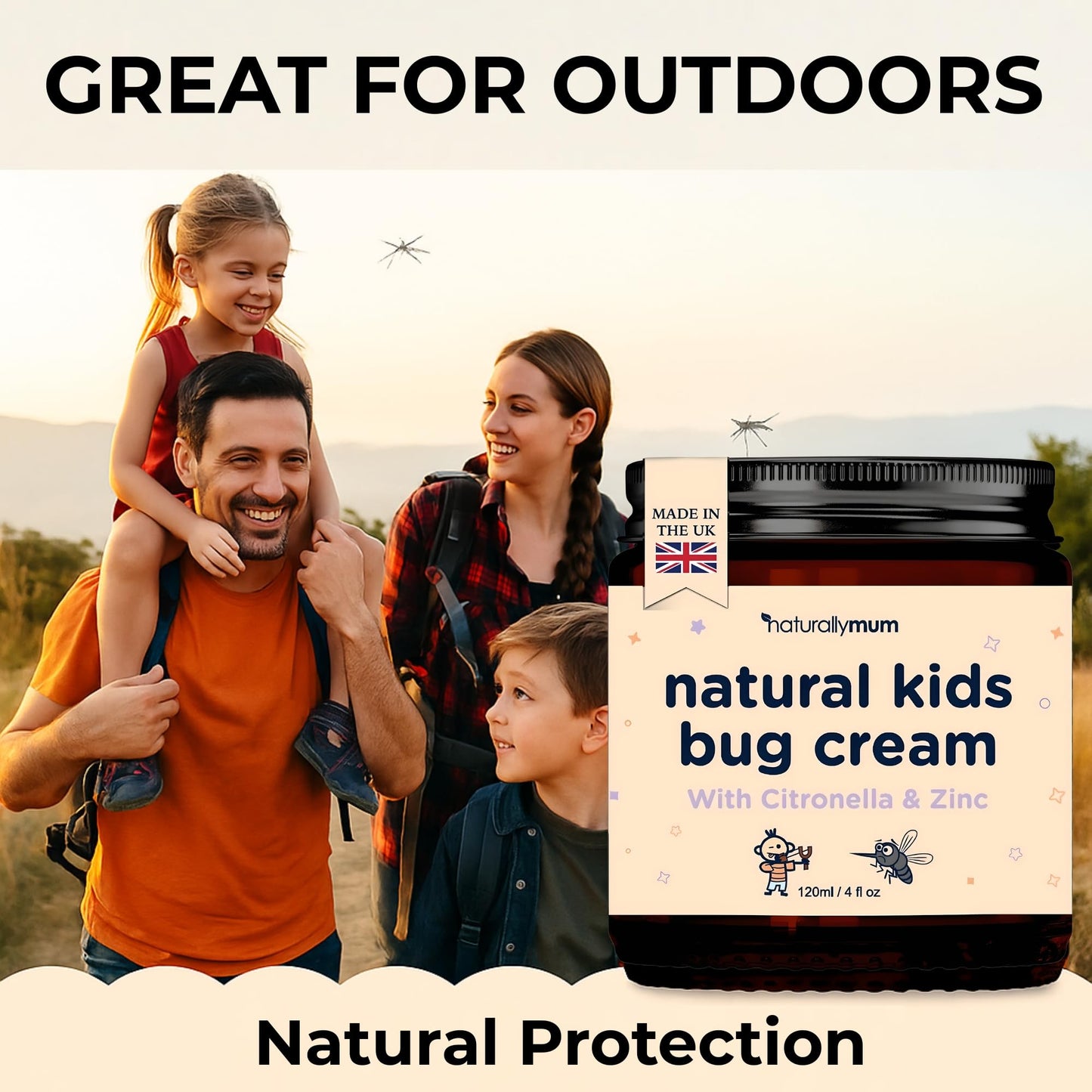NaturallyMum NATURALLY MUM – Bug Cream for Kids & Babies [NATURAL & SAFE] – Skin Soothing Cream with Zinc - For Outdoors – Made in UK