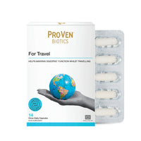 Pro-Ven Probiotics for Travel | 12.5 Billion Live Bacteria with Ginger Glutamine and Calcium | Daily Digestive Support for Holidays and Overseas Trips Easy to Pack | 14 Capsules