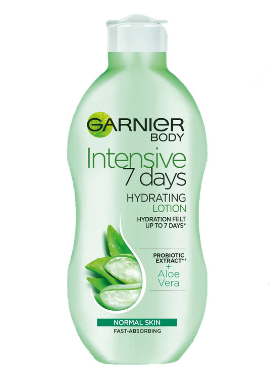 Garnier Intensive 7 Days Aloe Vera Probiotic Extract Body Lotion Normal Skin, Fast Absorbing Non-Greasy Non-Sticky Nourishing Body Moisturiser 400 ml (Packing May Vary)