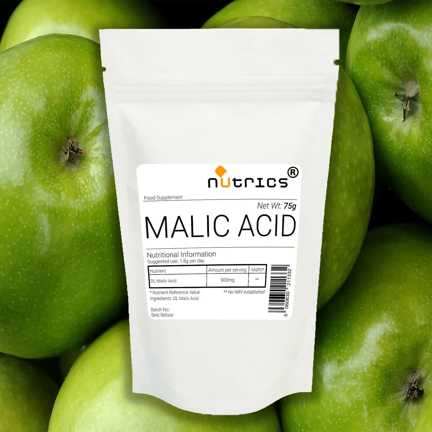 Nutrics® 100% Pure Malic Acid Pharmaceutical Grade Vegan Powder 75g- Nutrics Superfoods