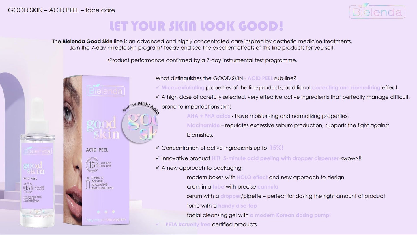 Bielenda Good Skin Acid Peel Korrigierende und normalisierende Mikro Peeling Creme AHA + PHA Säuren, Niacinamid, 50 ml