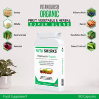 Vita Sharks VitaNourish Organic. Nutrient-Dense Potent Vegan Whole Food Supplement for Total Immunity. Essential Vitamins & Minerals from 100% Organic Kosher Fruit, Vegetable & Herbal Blend