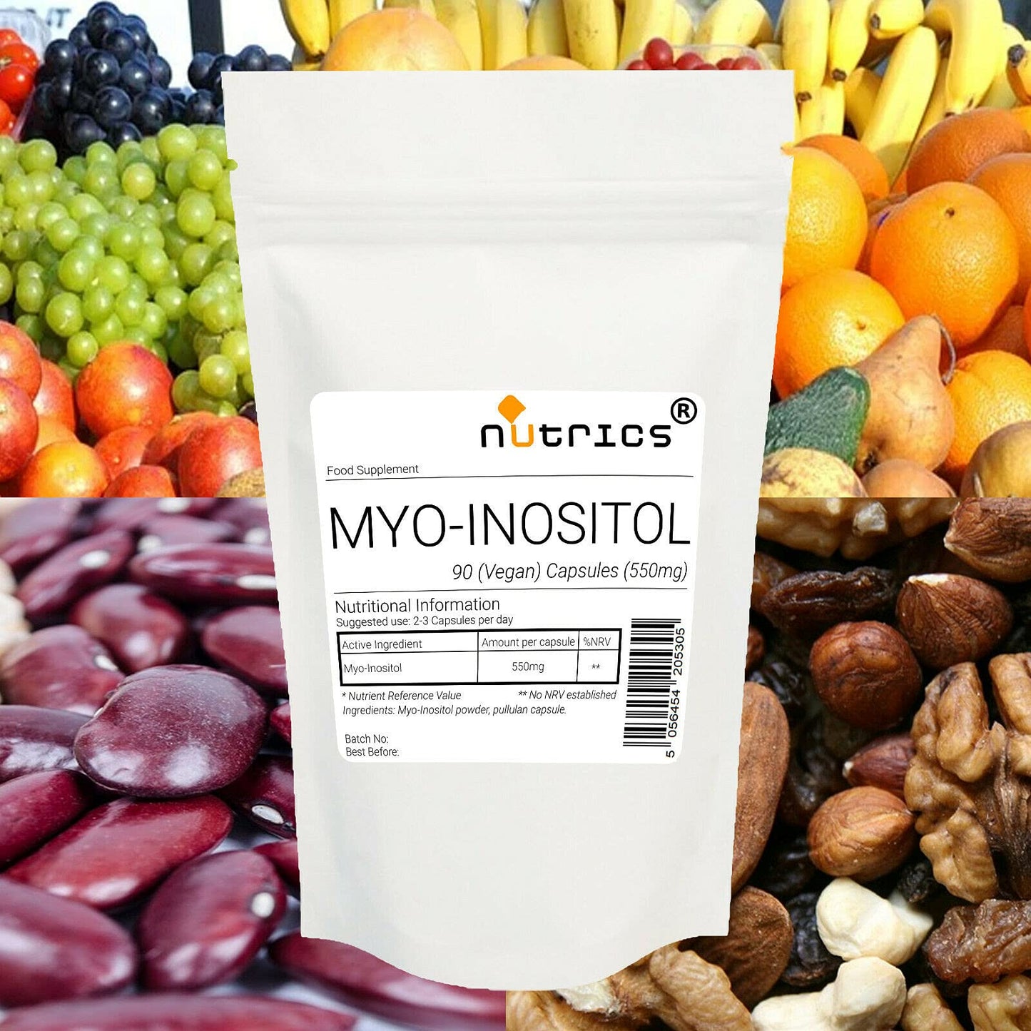Nutrics® MYO INOSITOL 550mg | 90 V Capsules (1 Month Supply) | Suitable for Vegan Vegetarian Halal Kosher