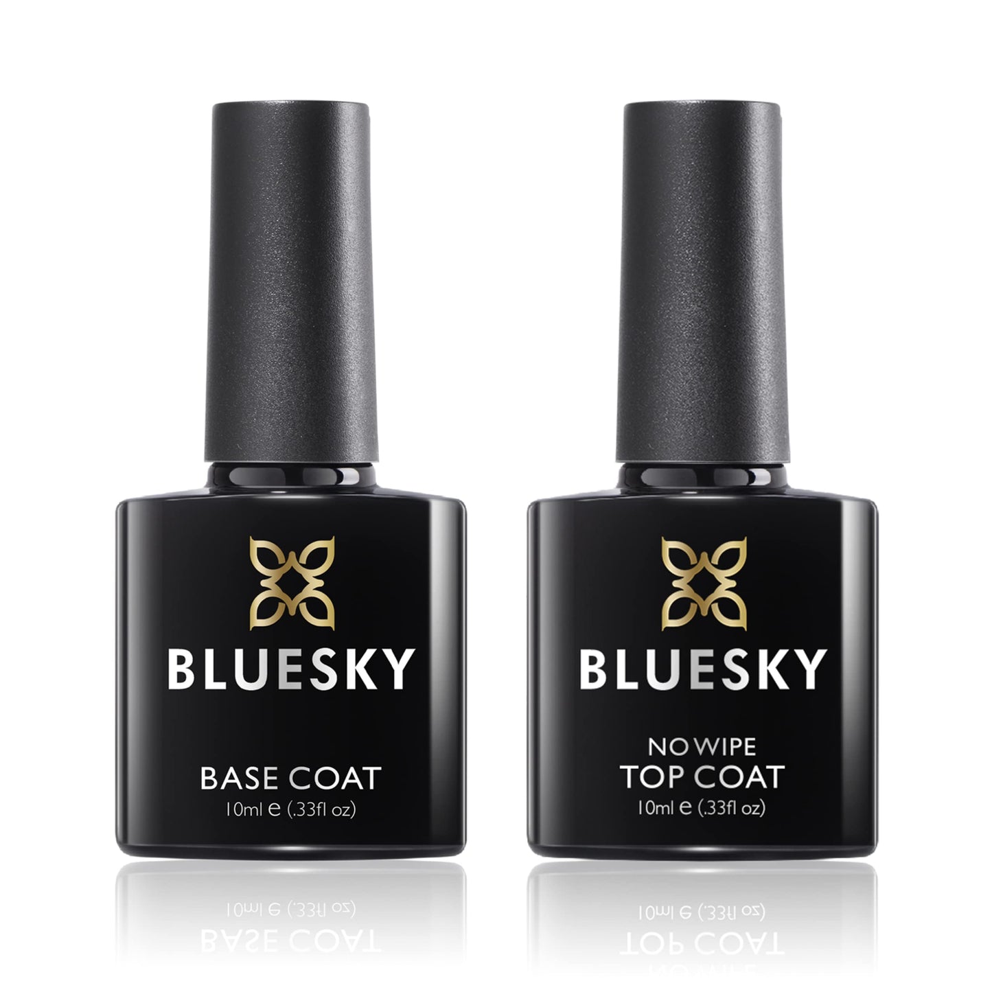 BLUESKY Bluesky Gel Nail Polishes, No Wipe Top Coat and Base Coat, Soak Off LED UV Gel Nail Polish Set, Long Lasting, Shiny, High Gloss Finish, Clear, 2 x 10ml Bottles