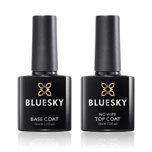BLUESKY Bluesky Gel Nail Polishes, No Wipe Top Coat and Base Coat, Soak Off LED UV Gel Nail Polish Set, Long Lasting, Shiny, High Gloss Finish, Clear, 2 x 10ml Bottles