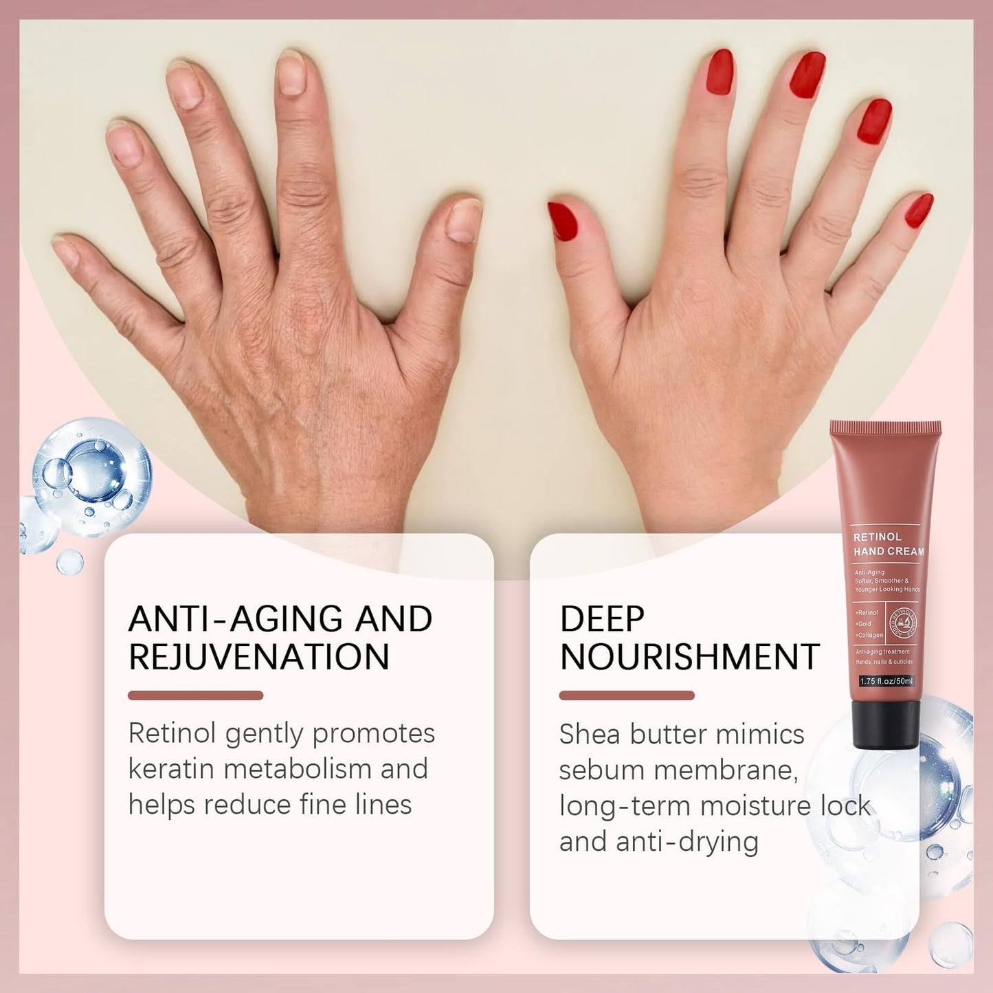 MINSHZEE Retinol Anti-Aging Hand Cream- Treatment for Women, Intense Hydration & Firming for very dry Hands, Visibly Reduces Wrinkles, Restores Elasticity, Care for Skin, Nails & Cuticles, 2pcs nt