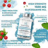 AAVALABS Glucosamine and Chondroitin High Strength with MSM, Boswellia Extract & Vitamin C - Glucosamine Complex - Fish and Crustacean Allergen Free - 180 Capsules (3 Capsules Daily)