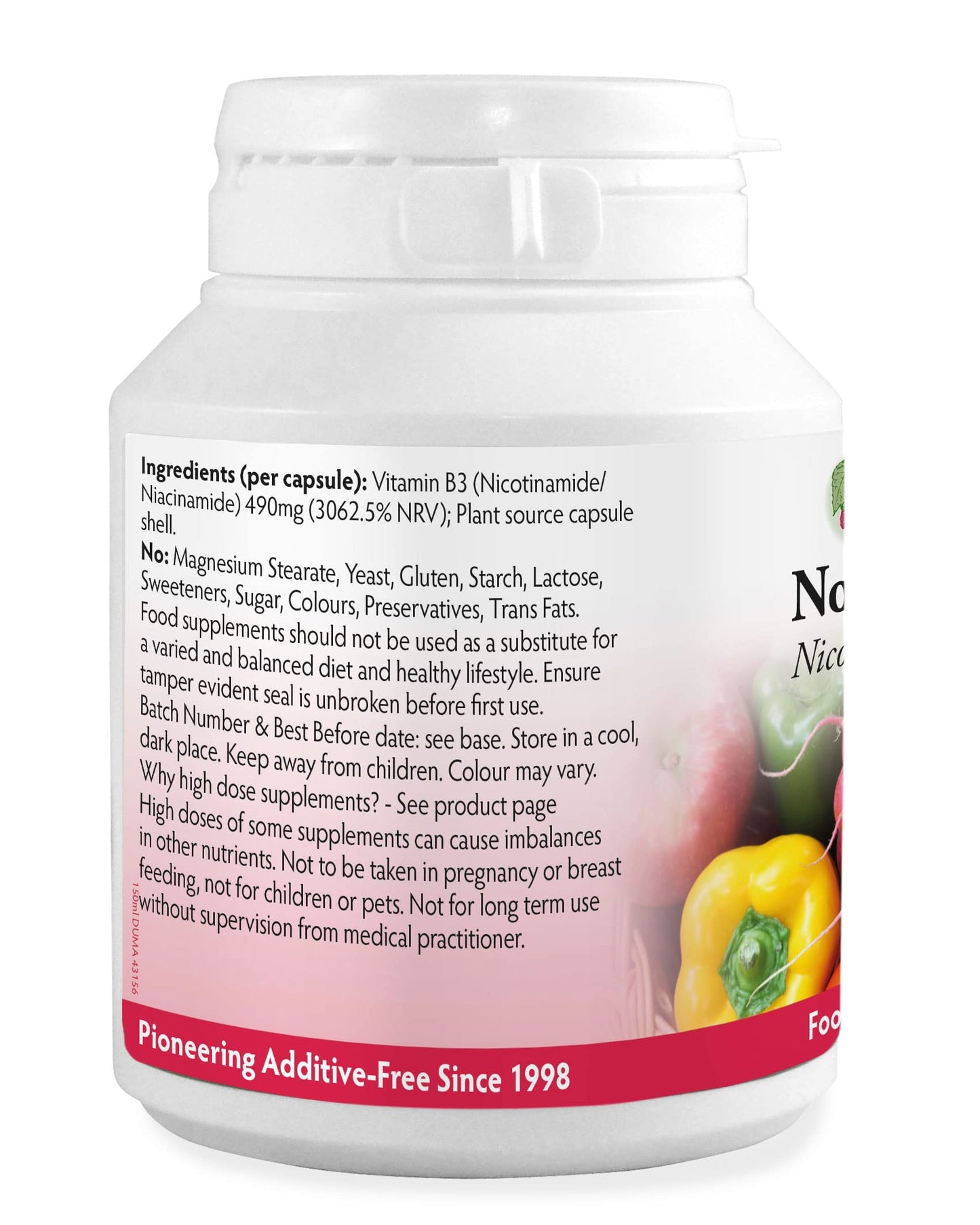 No-Flush Niacin 490mg x 90 Capsules, Nicotinamide/Niacinamide - Flush Free Form of Vitamin B3/Niacin,Magnesium Stearate Free & No Nasty Additives, Vegan, Made in Wales