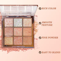 Generic Glitter Eyeshadow Palette – 9-Color Shimmer Eye Makeup in Pink, White & Gold, Highly Pigmented Waterproof Long-Lasting Korean Style Eye Shadow with Brushes