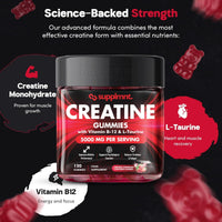 supplmnt. Supplmnt. Creatine 120 Gummies Max 5000mg for Men & Women Creatine Monohydrate Plus B12 and L-Taurine Chewable Gummies, 1 Month Supply (Single, Strawberry)