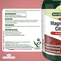 Natures Aid Magnesium Citrate 750mg with Vitamin B6 – High Absorption Vegan Capsules – Supports Muscle, Nerve & Bone Health and Stress Relief – Non-GMO, Gluten-Free – 60 Capsules
