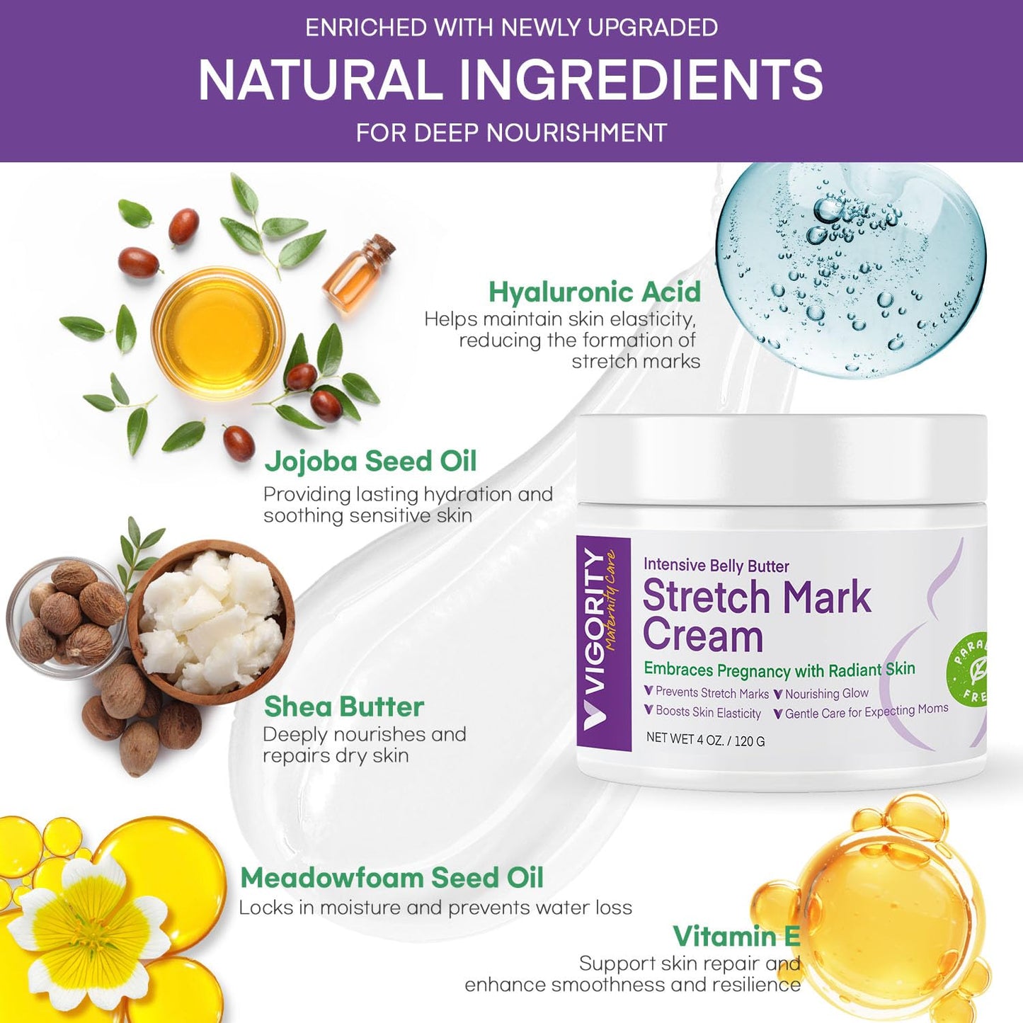Vigority Stretch Mark Cream for Pregnant Women: Belly Butter for Expecting Moms - Moisturizing Lotion for Skin Elasticity - Maternity Skin Care Cream - 4 Oz