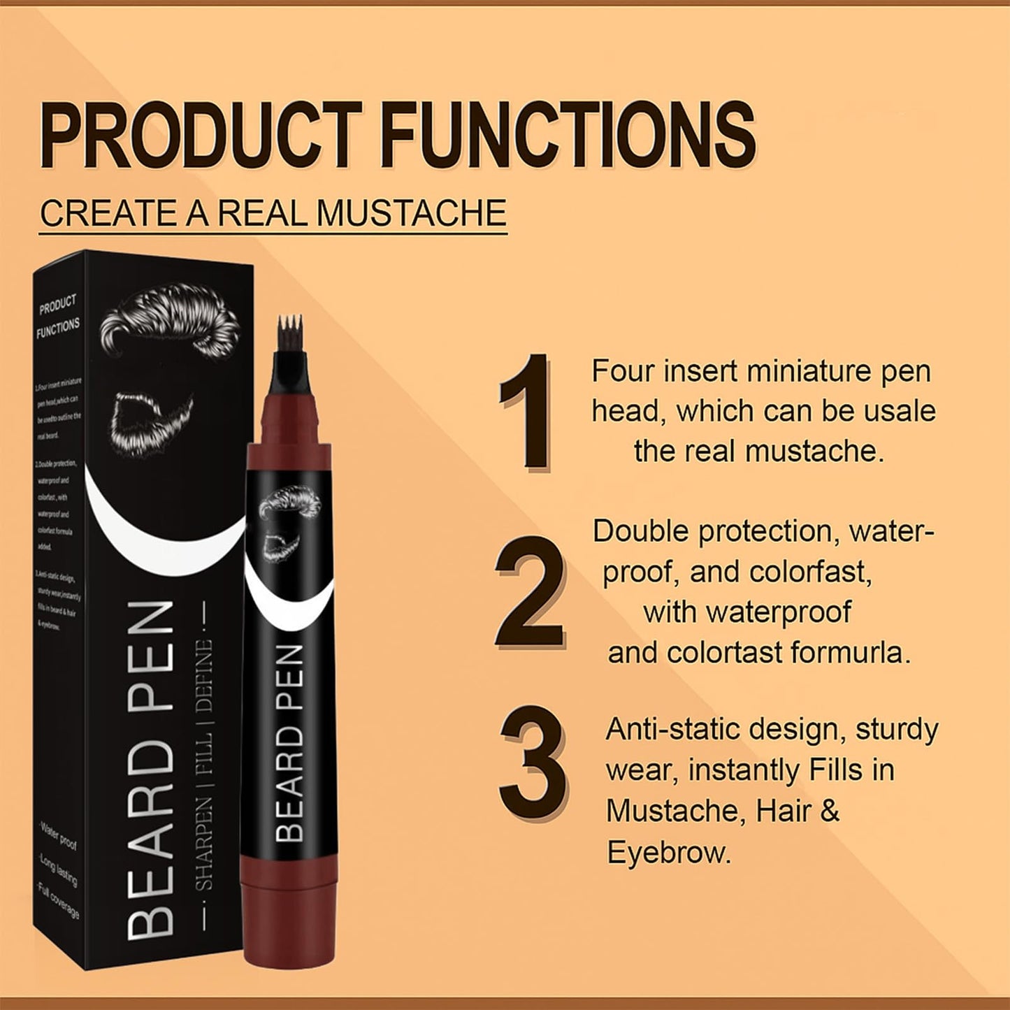 RubyTint Beard Dye for Men – Waterproof Formula with 4-Prong Tip – Helps Fill & Shape for a Natural Look Multi-Use Beard Pen Filler (brown)