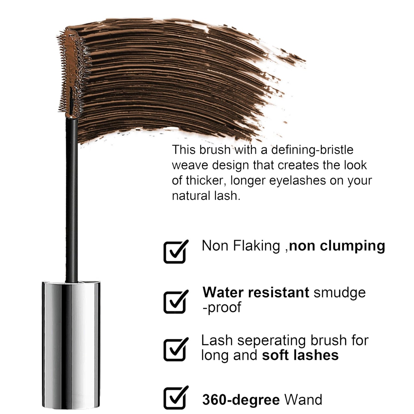 SHEBEEDO Brown Mascara for Older Women, Lengthening Volumising,Waterproof Mascara for Mature Women, Healthier Appearance Brown Lashes, Clump-Free, Smudge-Proof, Long-Lasting & Gentle Mascaras