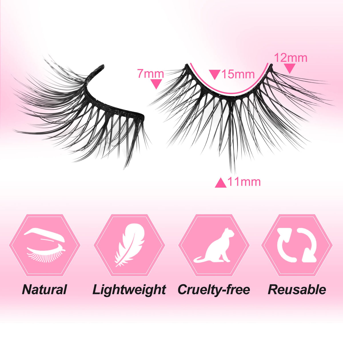 Half Lashes Natural Look Wispy Soft Strip Corner Eyelashes Cat Eye 3D Curl Short Accent Lashes 7 Pairs Pack by ALICE