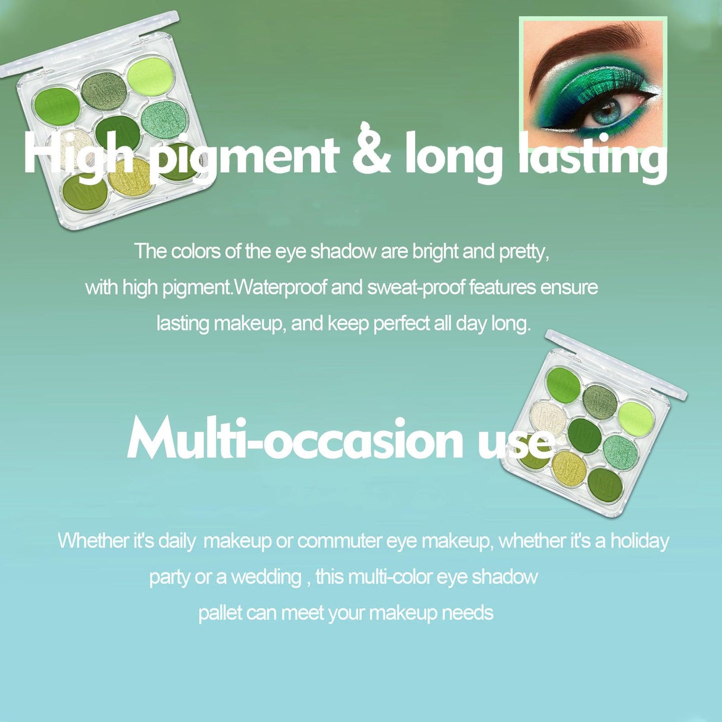 LYNTYAOU Green Eyeshadow Palette, Shimmer Matte Eye Shadow, Highly Pigmented Matte Shimmering Cool Make-Up Palettes, 9 Colour Waterproof, Longlasting Party Makeup, Eye Shadow Pallets for Women