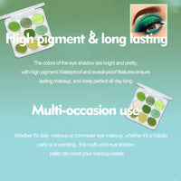 LYNTYAOU Green Eyeshadow Palette, Shimmer Matte Eye Shadow, Highly Pigmented Matte Shimmering Cool Make-Up Palettes, 9 Colour Waterproof, Longlasting Party Makeup, Eye Shadow Pallets for Women