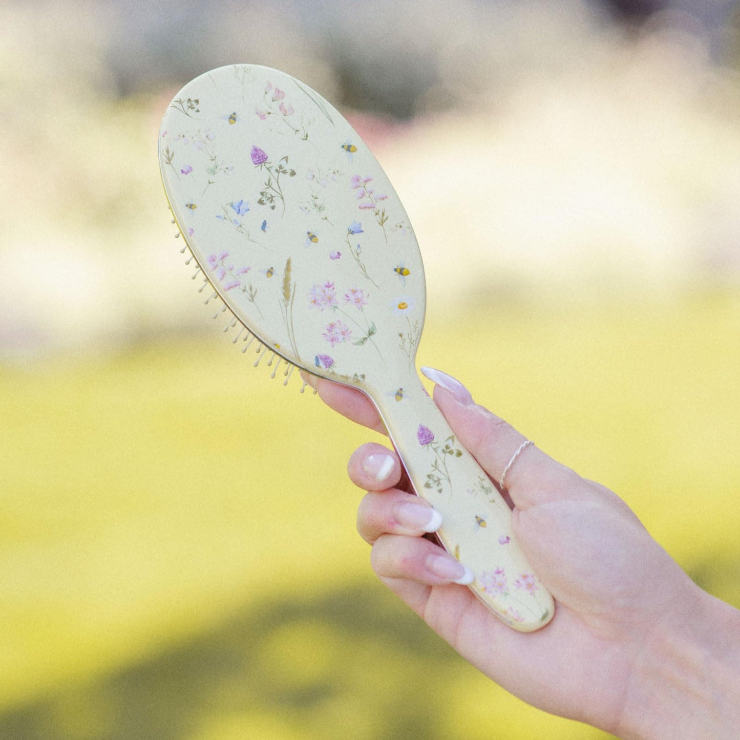 FRAMAR Framar No More Tangles Hairbrush - Detangle Hair Brush for Women, Men & Children, Detangler Hair Brush, Wet Detangle Hair Brush For Curly Hair - Floral Yellow