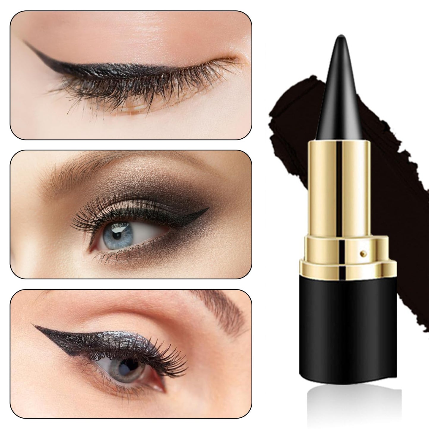 Natural Black Eyeliner Cream,2 Pieces Black Eyeliner Cream,Smudge Proof Eyeliner,Cream Eyeliner,Ayky Eyeliner,Gel Eyeliner Waterproof,Suitable for Daily or Party Makeup (Black)