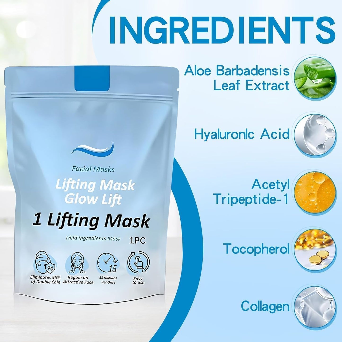 DAMIGHT 5Pcs Chinology Double Chin Lifting Mask, V-Line Lifting Mask, Anti Aging Collagen Face Masks, V Shape Face & Neck Sculpting Tape for Firming & Tightening Skin