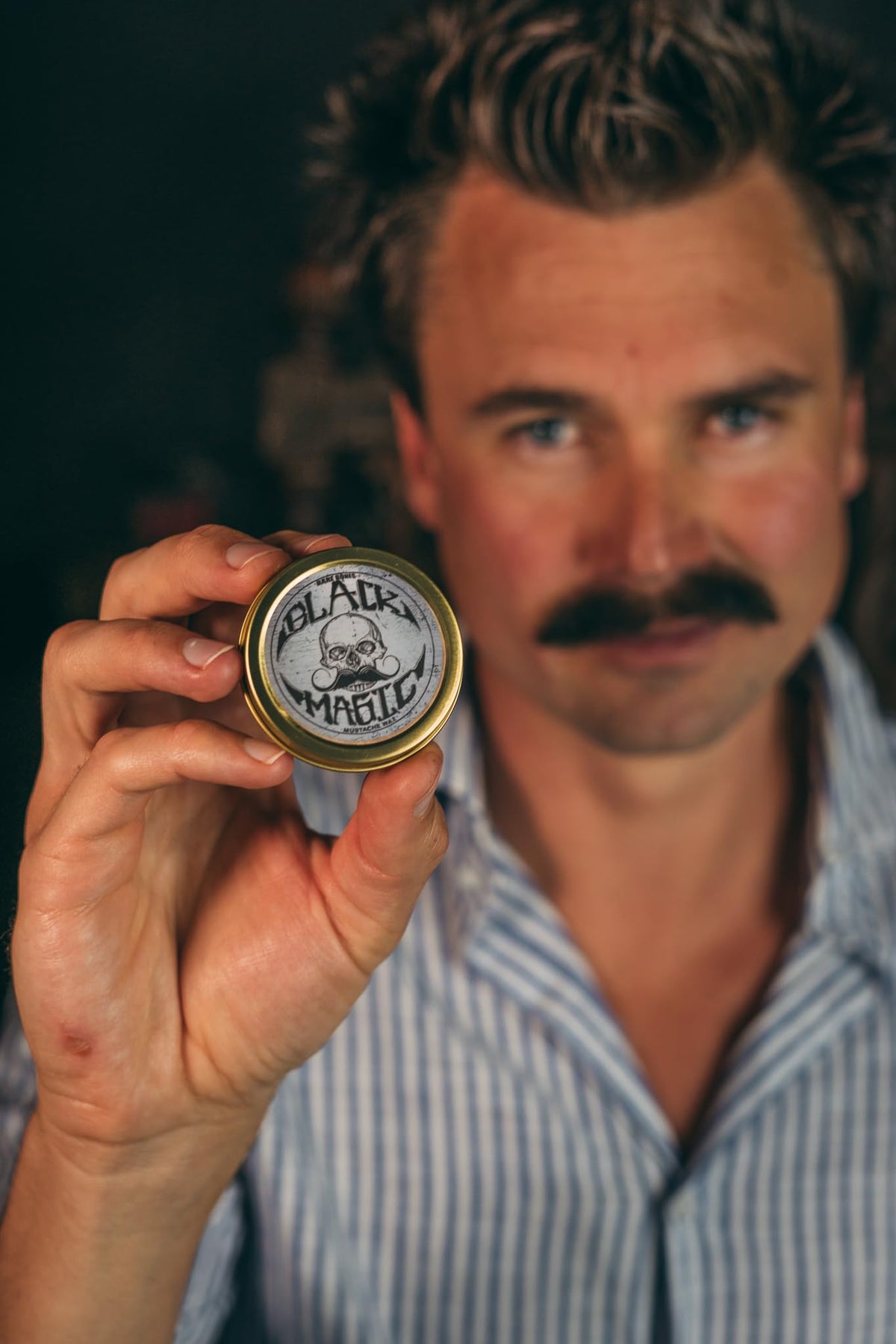 THE VINTAGE GROOMING CO. Black Mustache Wax | Bare Bones | Hide Grey Hair In Beard Or Moustache | Medium Hold 1 oz or 30ml Tin | No Heat Source Required | Unscented