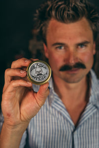 THE VINTAGE GROOMING CO. Black Mustache Wax | Bare Bones | Hide Grey Hair In Beard Or Moustache | Medium Hold 1 oz or 30ml Tin | No Heat Source Required | Unscented