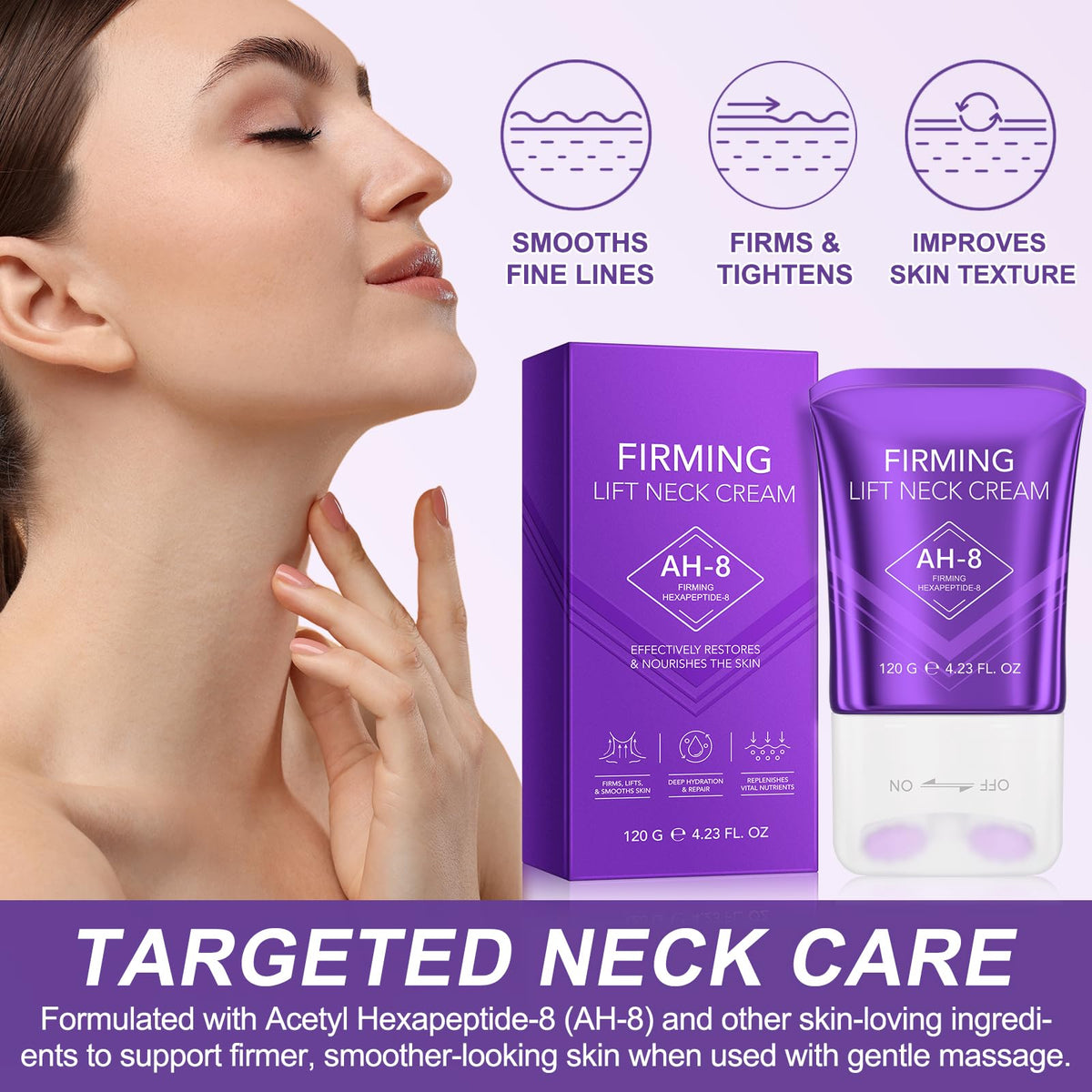 QUANHAO Ah-8 Firming Neck Cream 120g, Neck Firming Creams Contain Hexapeptide, Reduce Wrinkles Fine Lines And Double Chin, Firm And Lift Sagging Skin, With Double Roller Massage, Tighten And Lift Neck Cream