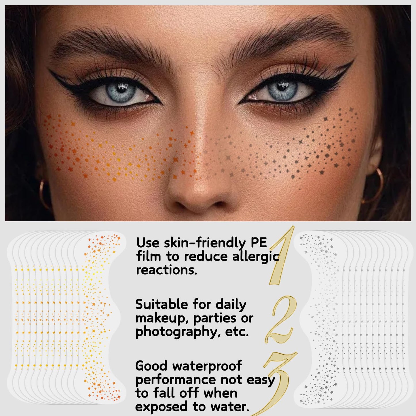 HERBENJOY Glitter Freckles Face Tattoo 24pcs Face Glitter Freckles Face Glitter Makeup Speckles For Party Woman Glow Up Makeup Patches Festival Cute Glitter Makeup Accessories
