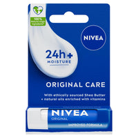NIVEA Lip Balm Original Care (4.8g) Lip Balm Deeply Hydrates Lips for 24h+, with 100% Natural Origin Ingredients, Shea Butter, and Vitamins, Lip Care