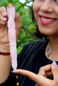 Jet International Angel Hand Carved Rose Quartz Crystal Healing Wand 5.5" Rare Stick Chakra Balancing Energy Reiki Meditation Massage Pagan Wicca Spiritual Tantra Metaphysical Psychic Health
