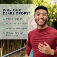 Vitamin D3 + K2 Liquid Drops by Core Nutrition - Vegan - High Strength 2000iu D3 + 25mcg K2-2 Month Supply - 120 Servings - 9,000mcg 60ml Bottle - Made in UK