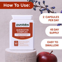 Quercetin Complex 500mg with Bromelain & Vitamin C - 90 Vegan Capsules – Antioxidant Immune Support with Rosehip, Bioflavonoids and Rutin - Made in The UK by Purolabs