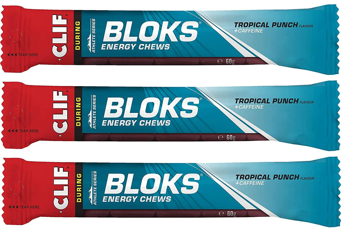 CLIF Bar Clif Bloks Energy Chews Tropical Punch with Caffeine Sports Supplements, 60 g (Tropical - 3 Packs)