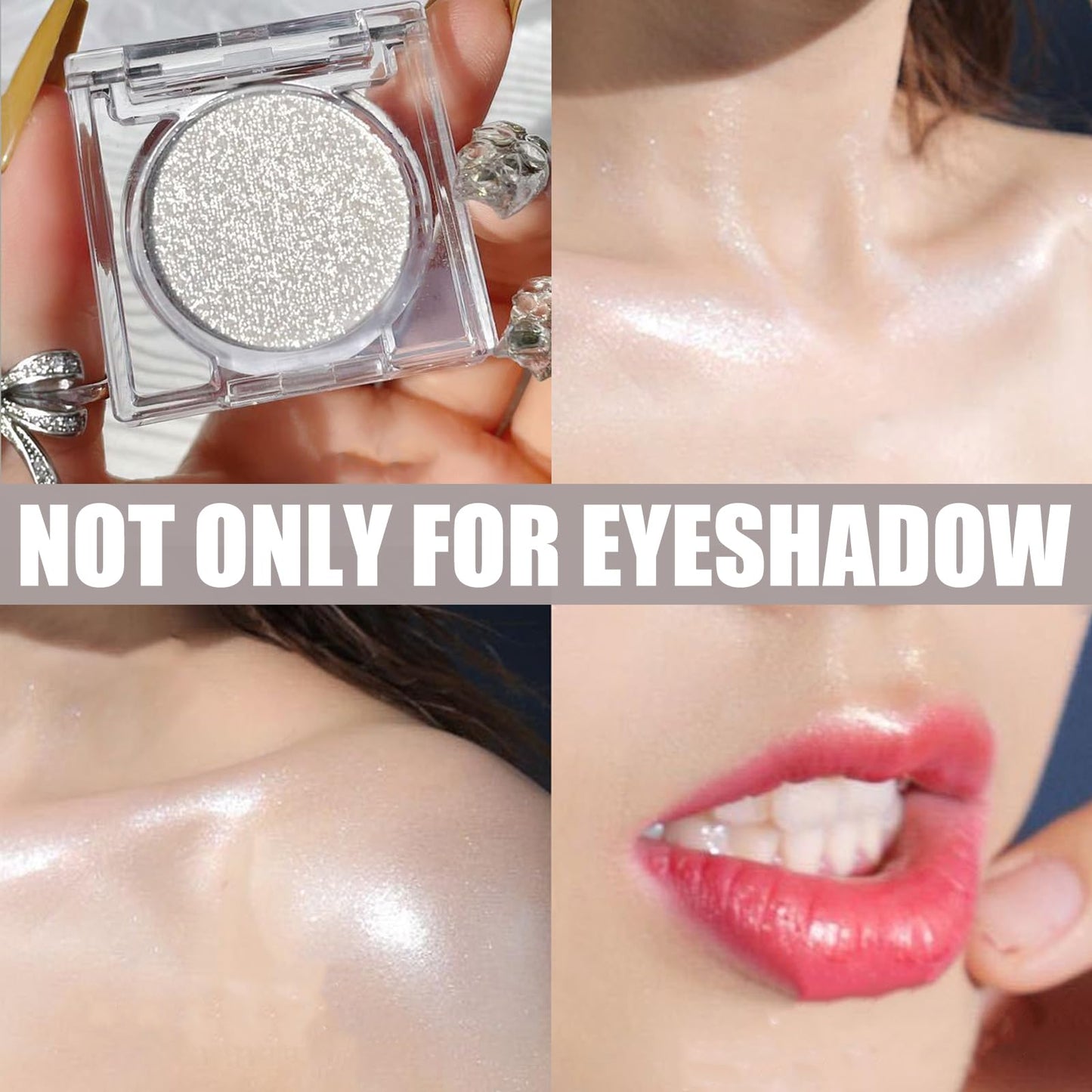 GEEWHILE Glitter White Eyeshadow, Shimmer White Single Eye Make-Up Fine Powder Palette Eyeshadow, High Pigment Long-lasting Sweatproof Single Eye Shadow for Make Up Performance