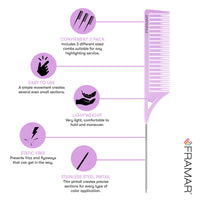 FRAMAR Dreamweaver Highlighting Comb Set, Rat Tail Hair Combs With Metal