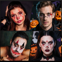 HOWAF 15 Pcs Halloween Face Tattoos, Clown Face Sticker, Vampire Blood Scars Temporary Tattoos Stickers for Halloween Costume Women Men