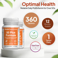 Simply Supplements 50 Plus Formula for Over 50s | Multivitamin & Mineral Complex | 360 Tablets