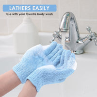 Sibba 2 Pair Bath Gloves for Shower Natural Loofah Exfoliating Wash Gloves for Body and Face, Dead Skin Remover, Double Sided Microfibre Shower Body Gloves for Adults and Kids